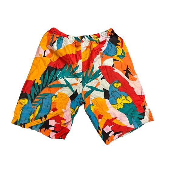 Vintage 80s Kudos bathing suit tropical parrot swim trunks board shorts sz med - Picture 5 of 6
